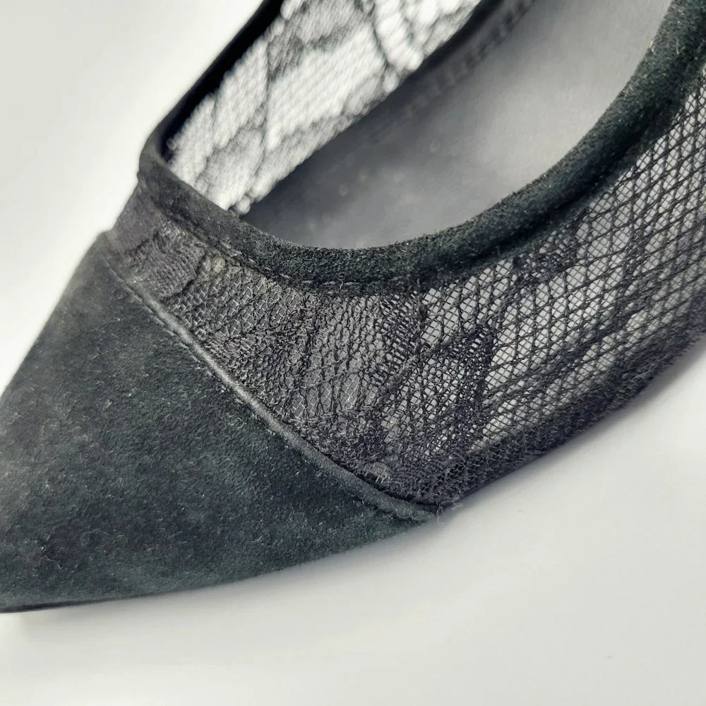 Sandro Black Lace Pointed Toe Heels Whimsigoth Witchy Suede Women's Size 38 US 8